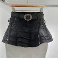 Women's Summer American Retro Style Y2K Short Denim Skirt Self-Tie Bow Sash High Rise Flattering A-Line Tier Cake Mini Skirts