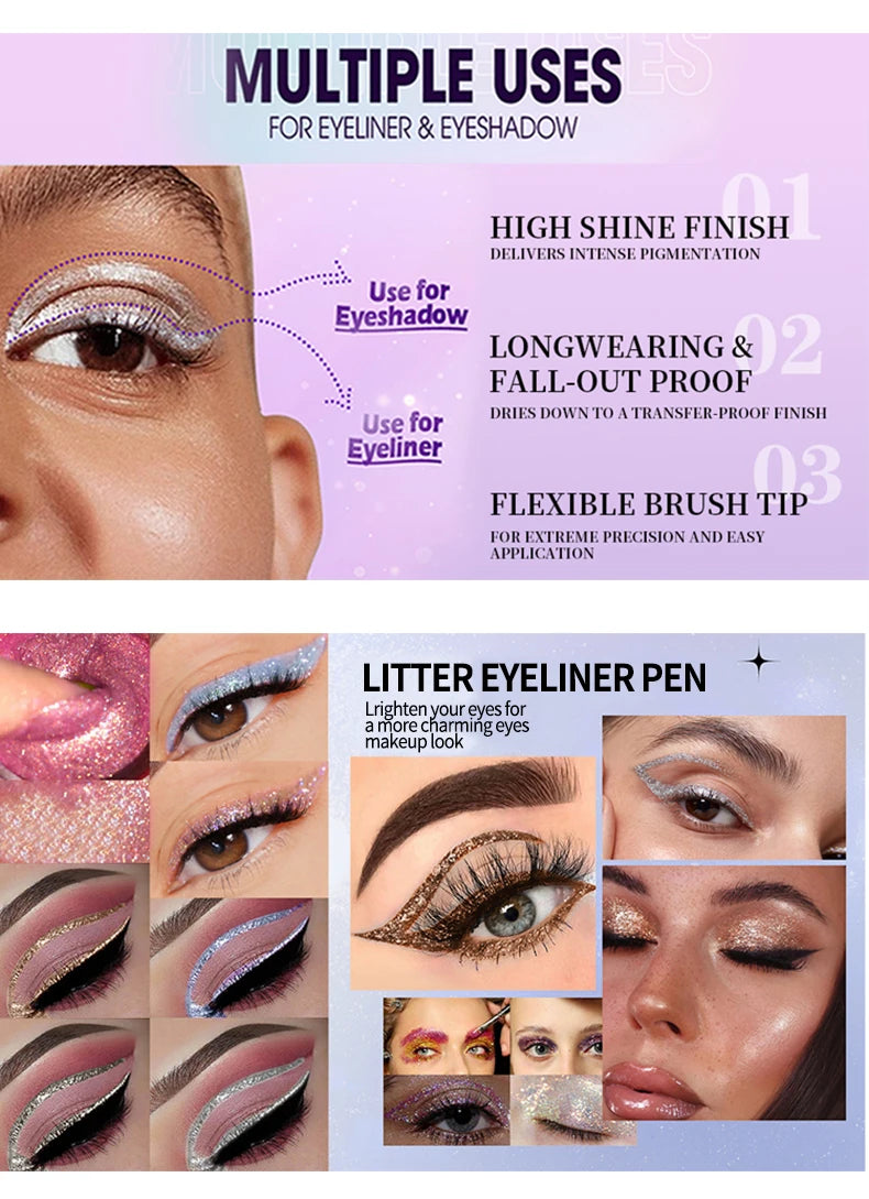 Slim Shiny Eye Liners Eyeshadow Liquid Pencil Pearlescent Silkworm Stick Waterproof Diamond Glitter Sequins Eyeliner Makeup