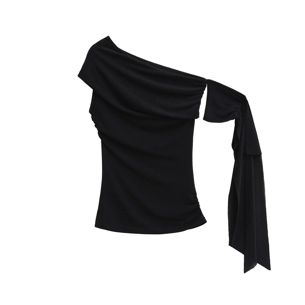 Sweet Sexy Bodycon Short Sleeve T-Shirt Shoulder Bared Pure Color Slimming Top for Trendy Women Summer Thin Fabric Cute Style