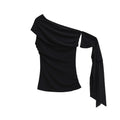 Sweet Sexy Bodycon Short Sleeve T-Shirt Shoulder Bared Pure Color Slimming Top for Trendy Women Summer Thin Fabric Cute Style