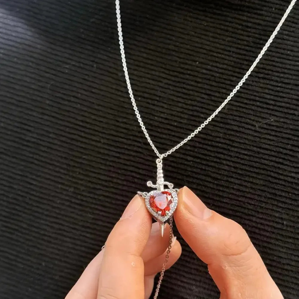 The Snow White Couple Necklace Heart and Sword Pendant Necklace for Women Romantic Valentine's Day Jewelry Gifts