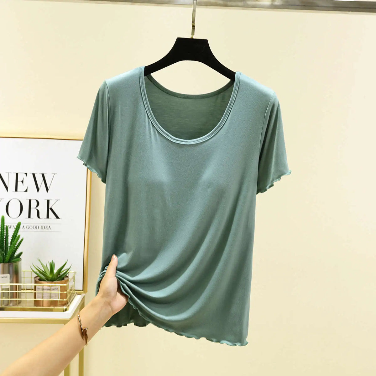Modal No- Bra T-Shirt One-Piece Short Sleeve Women Summer Wear Casual Solid Color Base Layer Outdoor Wear round Neck T-Shirt