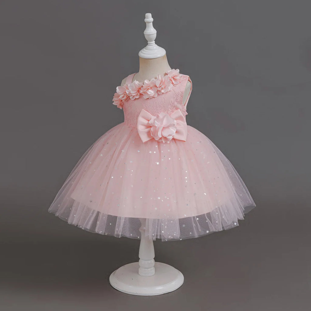 HETISO Baby Girls Dress Sling Elegant Kids Star Printed Birthday Party Ball Gown Children Costume Gown 6M-3 Years