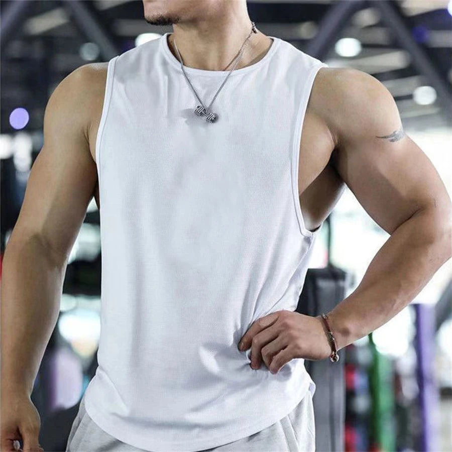 2025 new Men Tank Tops Sleeveless Shirt Polyester Mesh Material Quick Dry Breathable Men Workout Fitness Basketball Top Tee