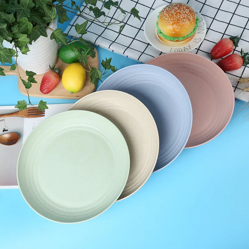 4Pcs Dinner Plate Set Wheat Straw Eco Friendly BPA Free Biodegradable Picnic Fruit Snack Plate Bone Dishes Kitchen Accessories