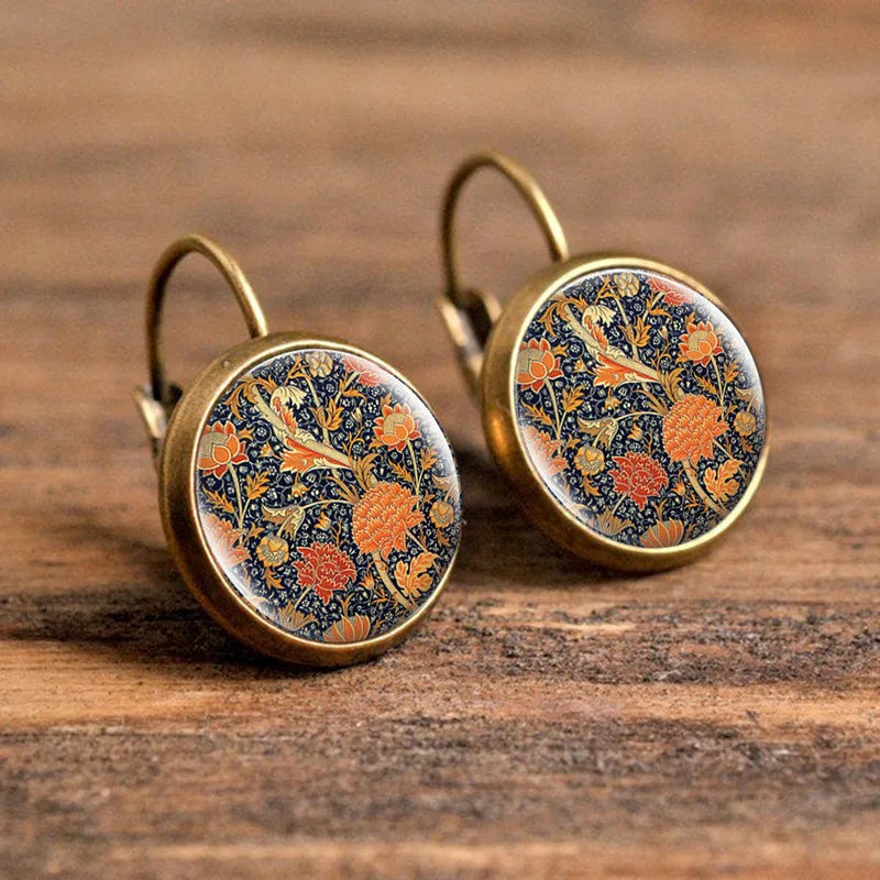 Hot Selling Pop Jewelry Dome Glass Alloy Earrings Flower Painting Noble Fashion