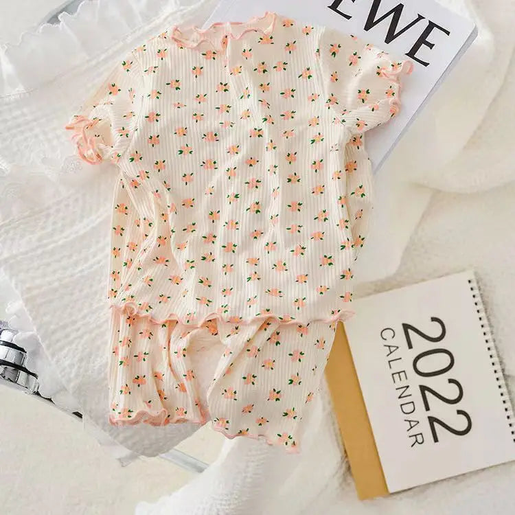 Girls' Cartoon Print 2-Piece Short Sleeve T-Shirt and Pants Set