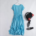 Cotton Silk Dress Women's Short Sleeved 2026 Summer New Ladies Slim Round Neck Temperament Beach Print Dresses