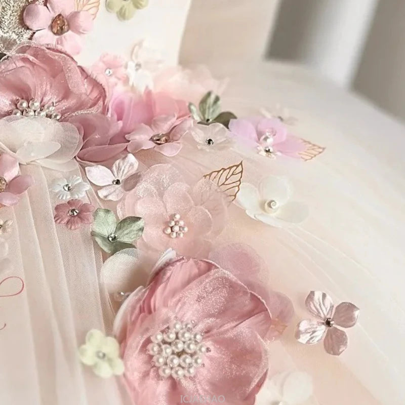 Wed Dress Summer Children Girls First Birthday Flower Girl Pageant Outfit Kids Party Wear Vestido Floral Princess Gown Costumes