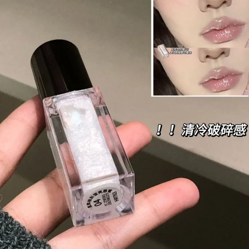 Multichrome Diamond Shimmer Lip Gloss Clear Glitter Metallic Pink Blue Orange Lip Stain Mirror-Shine Gloss 3D Sparkling Lips