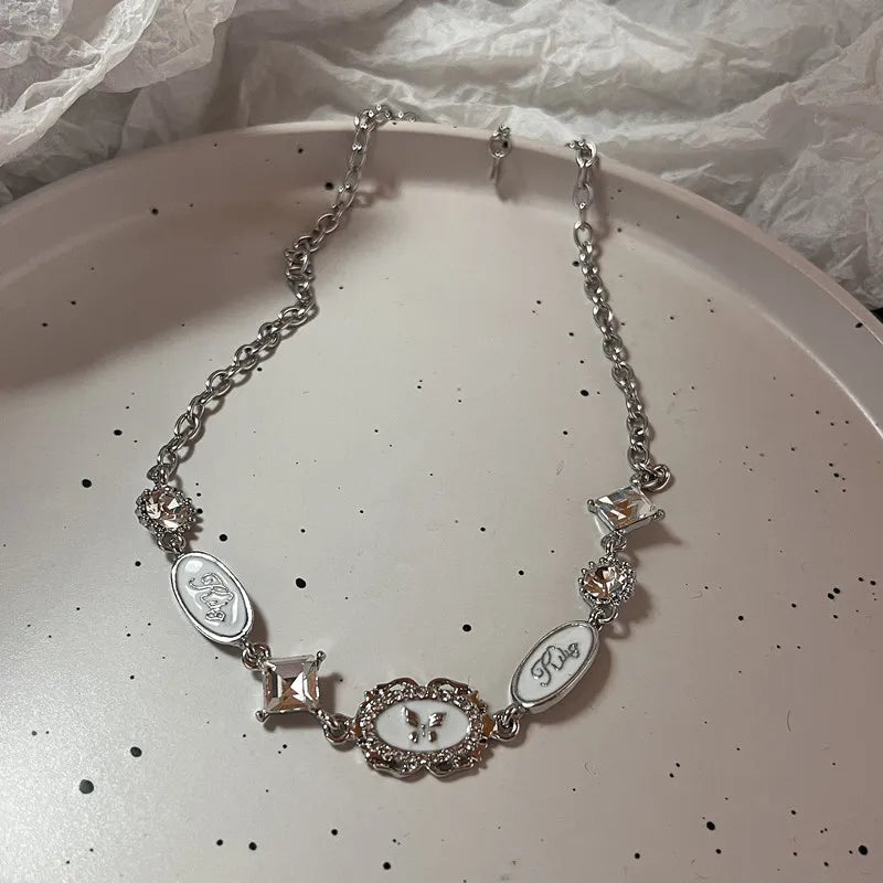 Harajuku Punk Love Heart Rhinestones Gothic Titanium Steel Necklace For Women'S New Cool Girl Jewelry Gifts For Friend