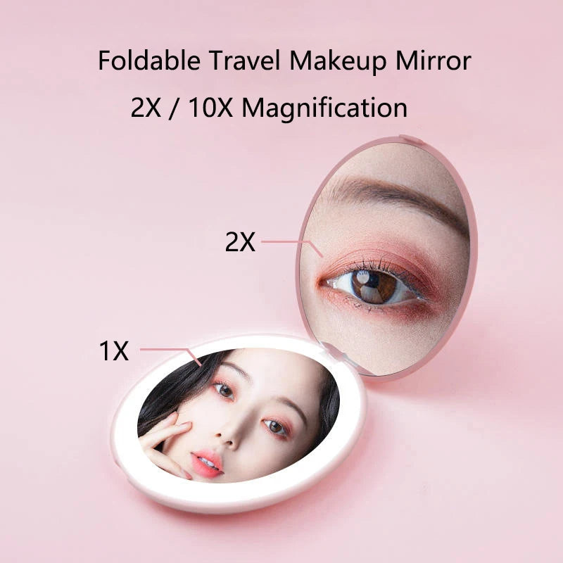2-Face Portable LED Makeup Mirror, 2X/10X Magnifying, Foldable