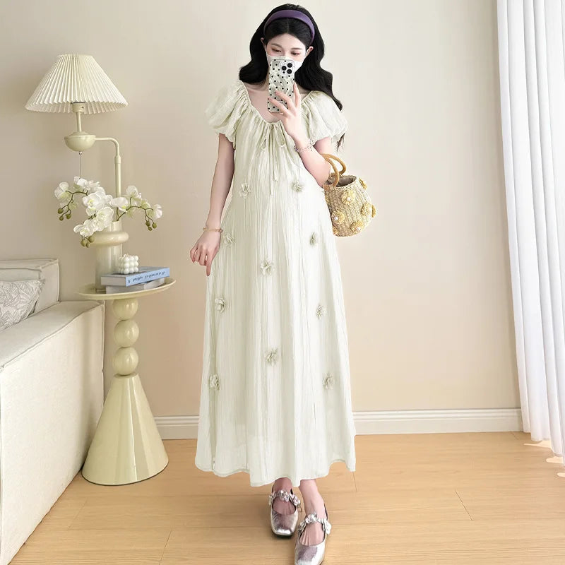 2026 Spring Maternity Floral Clothes Summer Loose Fit Pregnant Woman Chiffon Dress Shoulderless Beach Holiday Dresses