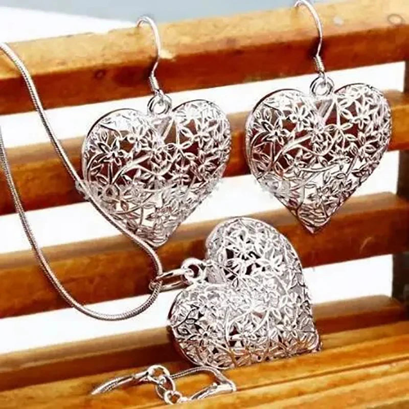 Charms 925 Sterling Silver Wedding Jewelry Set For Women Pendant Necklace And Earrings Top Quality