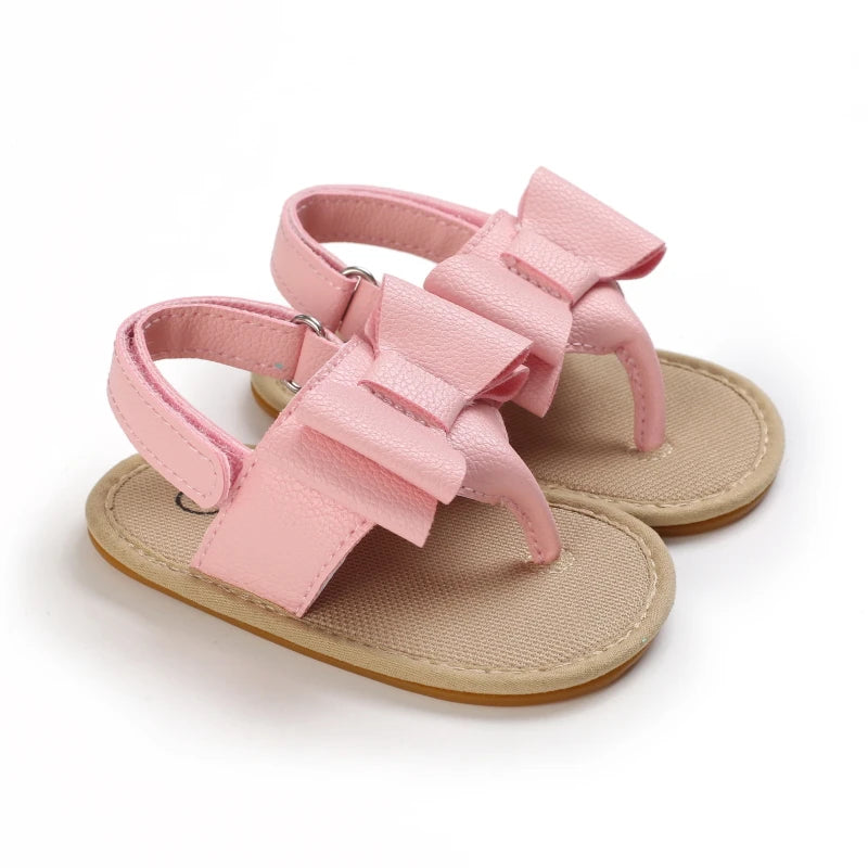 Baby Girl First Walker Sandals - Bow PU Leather Hook & Loop Shoes
