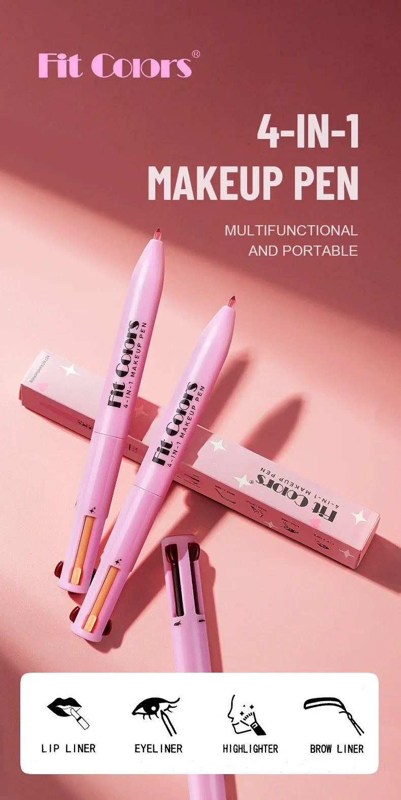 4-in-1 Makeup Pen Eyebrow Pencil, Eyeliner, Lip Liner, Highlighter Eyeshadow Pen Multi-functional 4-color Set Counter Makeup Pen