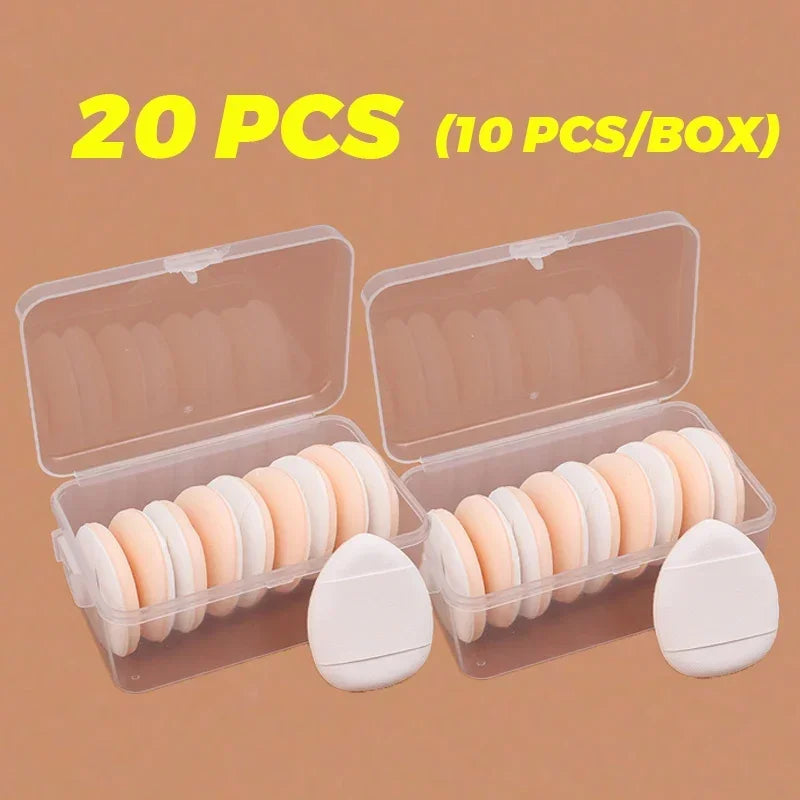 50Pcs Mini Finger Cosmetic Puff Set with Box Water Droplet Shape Air Cushion Detail Makeup Puffs Concealer Foundation Applicator