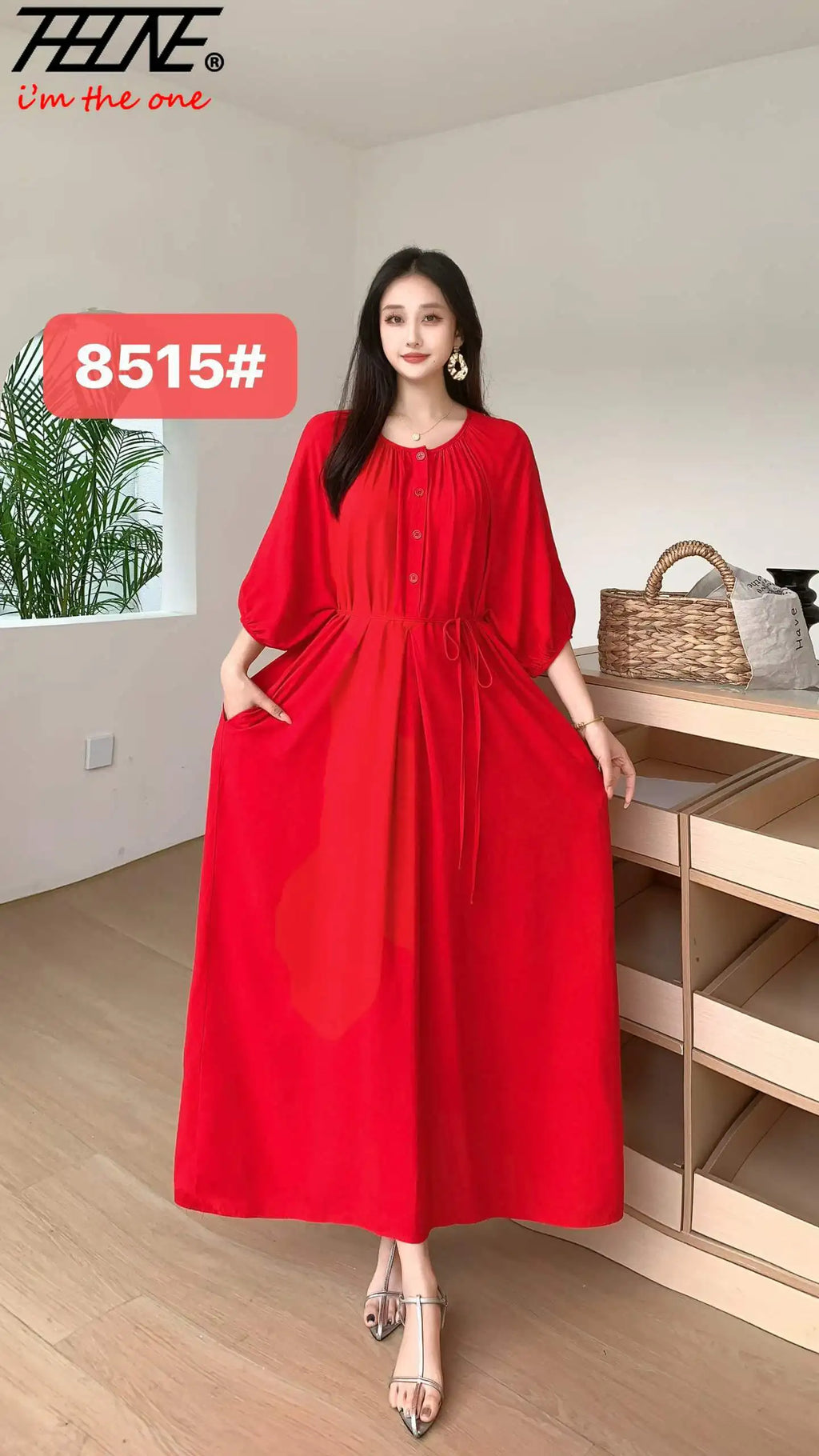 THHONE Summer Plus Size Dress Robe Solid Long Casual Loose Vintage Vestidos Para Mujer Oversized Dresses Half Sleeve Belt Pocket