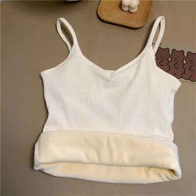 Women'S Winter Warm Underwear Solid Color Thermal Casual Nightwear Sexy Elasticity Female Thin Velvet T-Shirt Sleeveless Tops