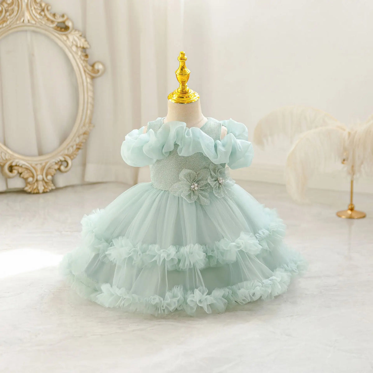 HETISO Girls Princess Flower Dress Tutu Sleeve Baby Toddler Children's Birthday Party Ball Gown for 0-5 Years
