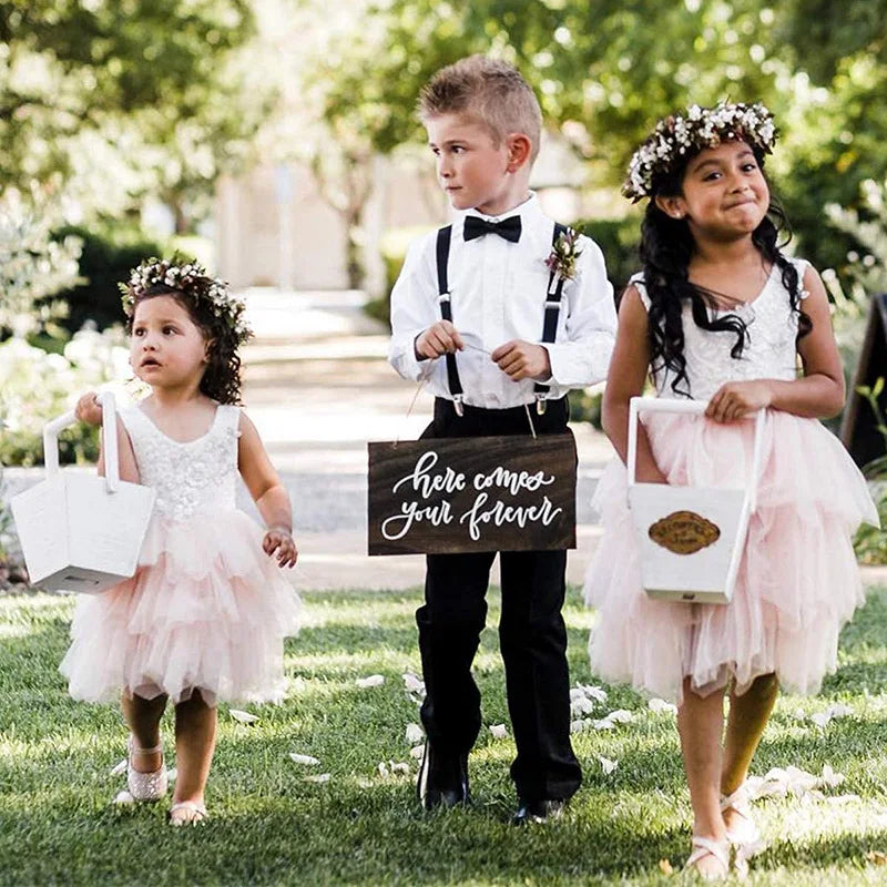 Baby Girls Sleeveless Lace Tutu Birthday Dress for Children Ruffles Eyelash Lace Flower Girl Dresses for Weddings Clothes