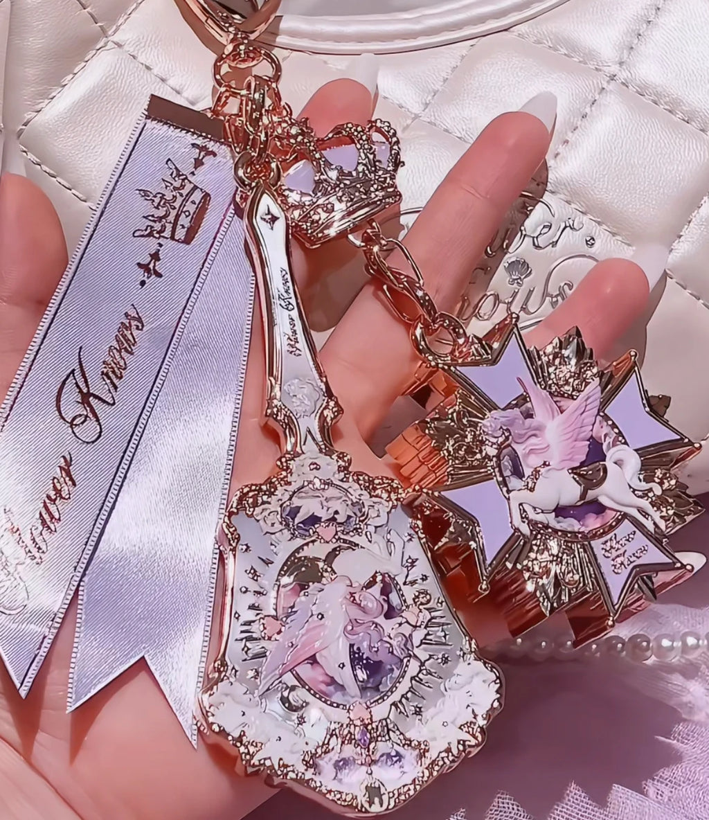 Flower Know Knight Unicorn Mini Mirror Pendant Shell Pearl Blue Mini Mirror Pendant