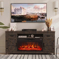 Fireplace TV Stand, 70" Farmhouse TV Stand with Barn Door for 80" TVs, Entertainment Center with Black Fireplace &
