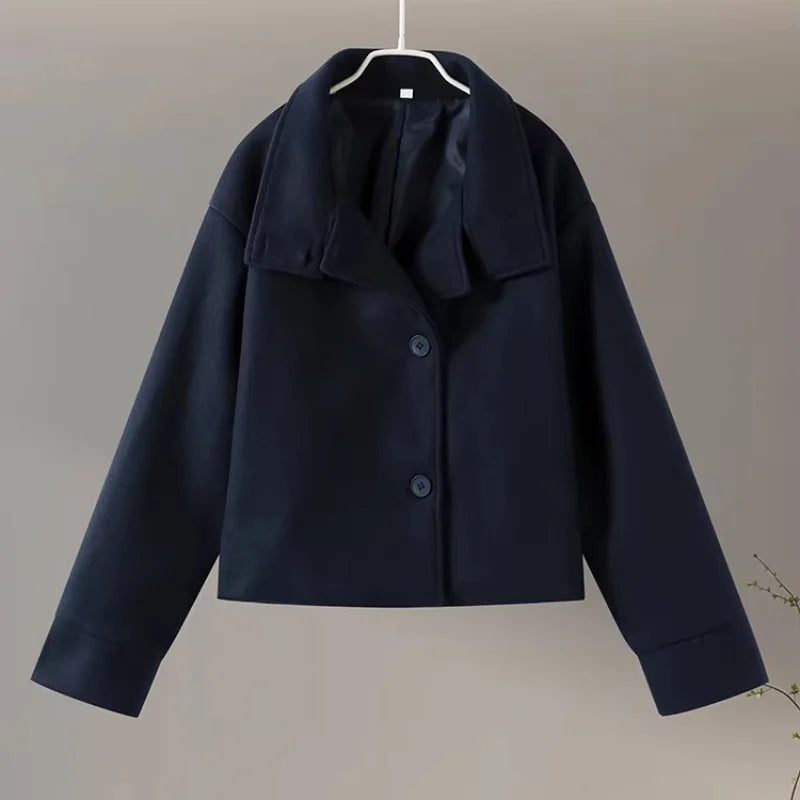 Stand Collar Women Winter Woolen Coat 2025 Spring Single Breasted Loose Female Long Sleeve Jacket Office Lady Street Short Coats