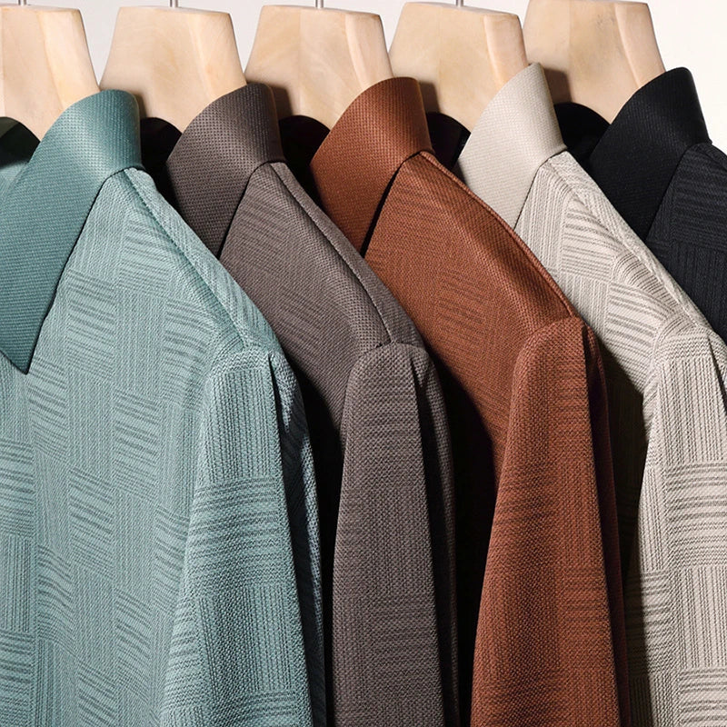 New Men's Business Casual Long Sleeved Shirt Solid Color Polo Shirt Fashionable Breathable Comfortable Versatile Top