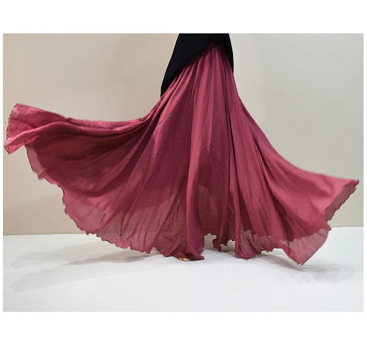 New In 2026 Spring Summer Woman Cotton Linen Midi Skirt Solid Color Loose Flared Pleated A-line Skirt Female Sweet Elegant Skirt