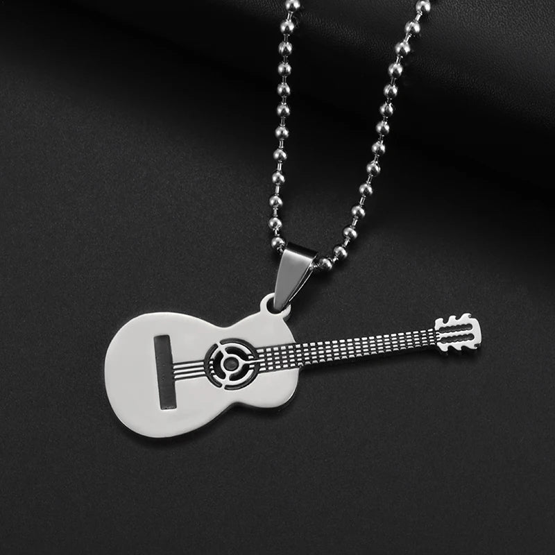 Retro Punk Music Guitar Necklace For Men Personalized Gothic Pendant Fashion Hip Hop Rock Singer Jewelry