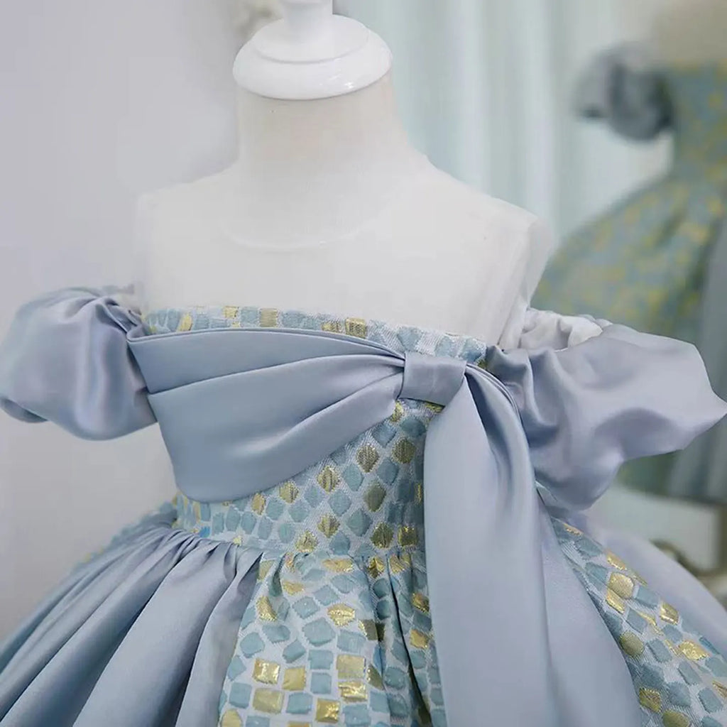 Dreamy Vow J774 Charming Blue Girl Dress With Short Sleeves  for Kids 1st Toddler Birthday Evening Party Knee Length Ball Gown