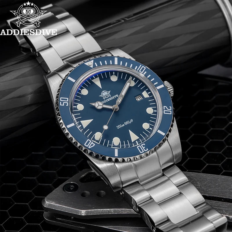 ADDIESDIVE Men's Diving Watch Stainless Steel Ceramic Bezel Quartz Watch Men's BGW9 Luminous 200m Waterproof  Men's Watch