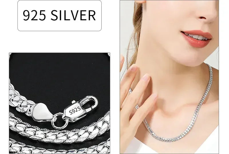 18K Gold 925 Sterling Silver 6mm Full Sideways Necklace 8/18/20/24 Inch Chain For Woman Men Fashion Wedding Engagement Jewelry
