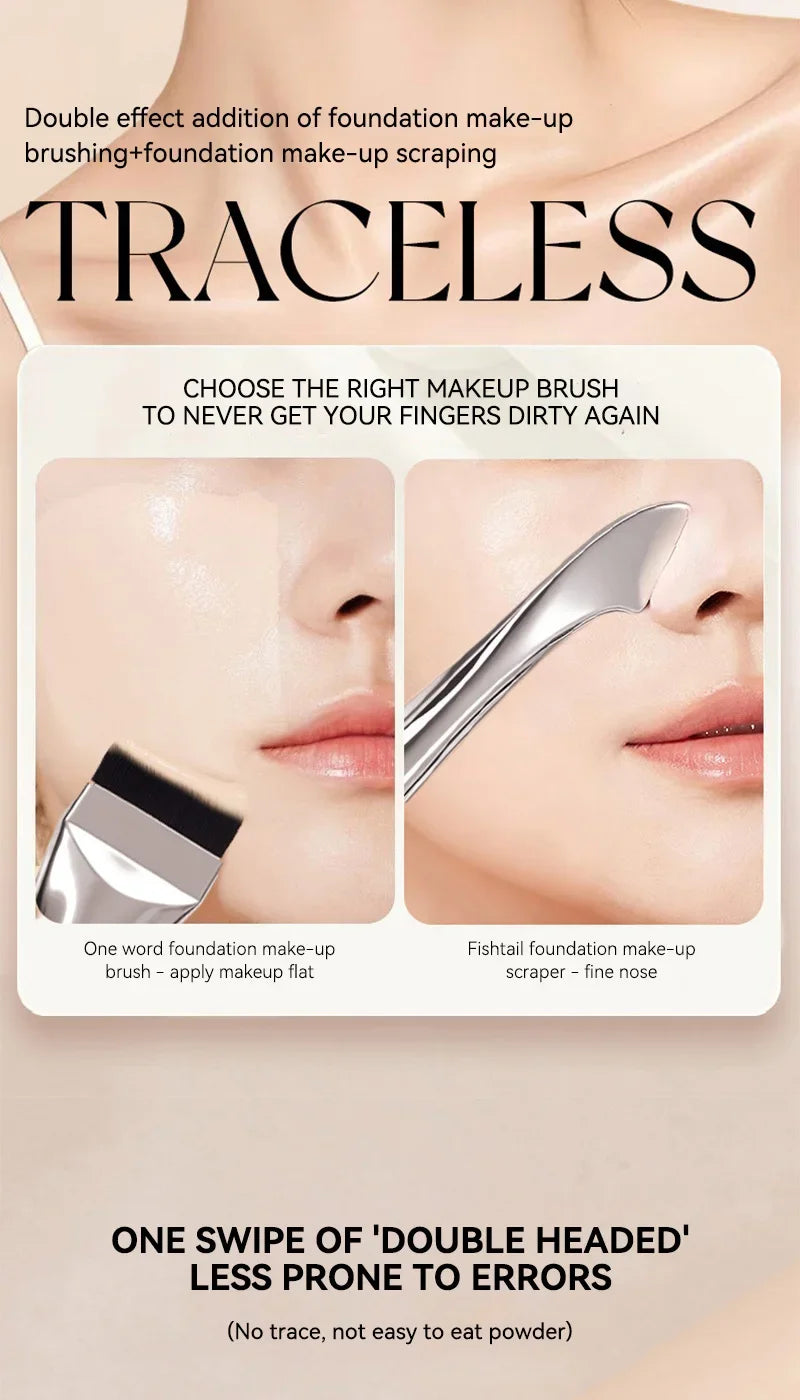 GECOMO two-headed one-word foundation brush, no foundation, no trace light mask brush, fast powder on makeup, beauty tools