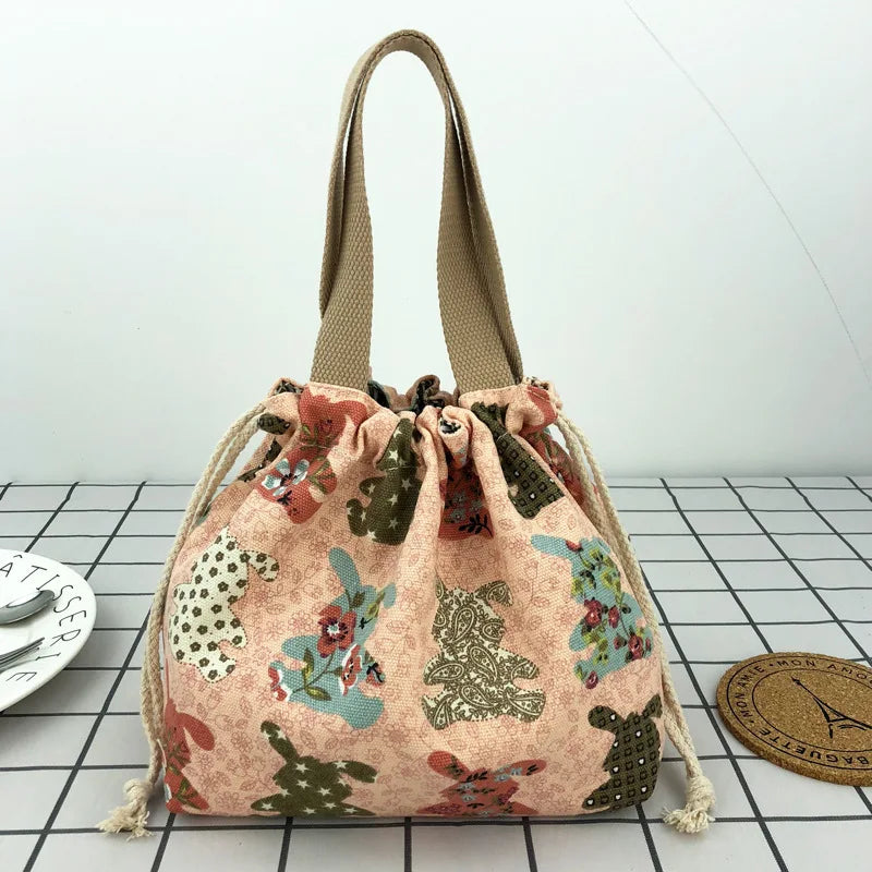 Bolsa de almuerzo de lona con cordón con diseño de anime de dibujos animados japonesa, bolsa plegable para dos fiambreras