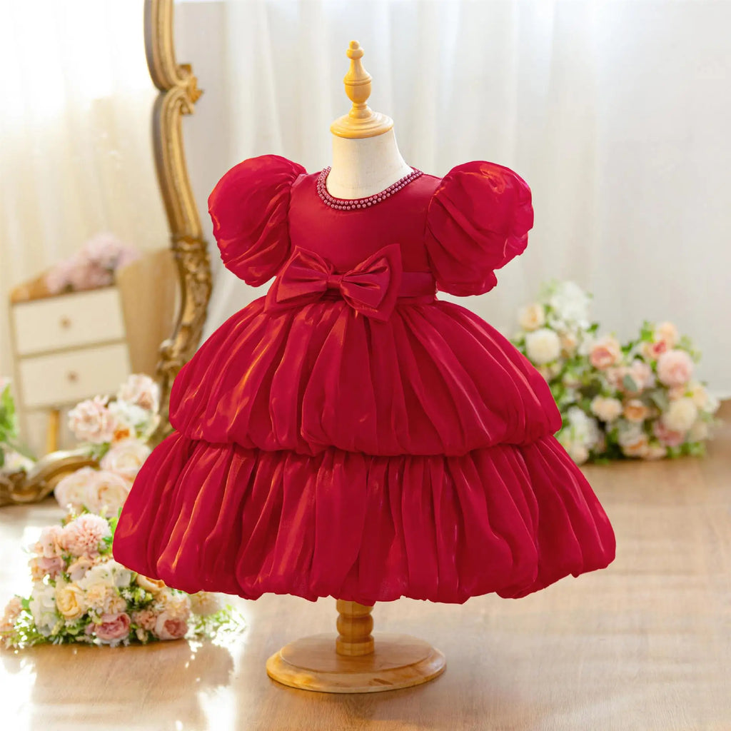 Hetiso Baby Girls Party Dress Puff Sleeve Newborn Birthday Ball Gown Beading Infant Christmas Holiday Frocks 0-2 Years