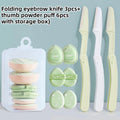 3 Eyebrow Knives +6 Finger Powder Puff + Storage Box, Beauty Tool Set, Foundation Concealer, and Eyebrow Shaving.