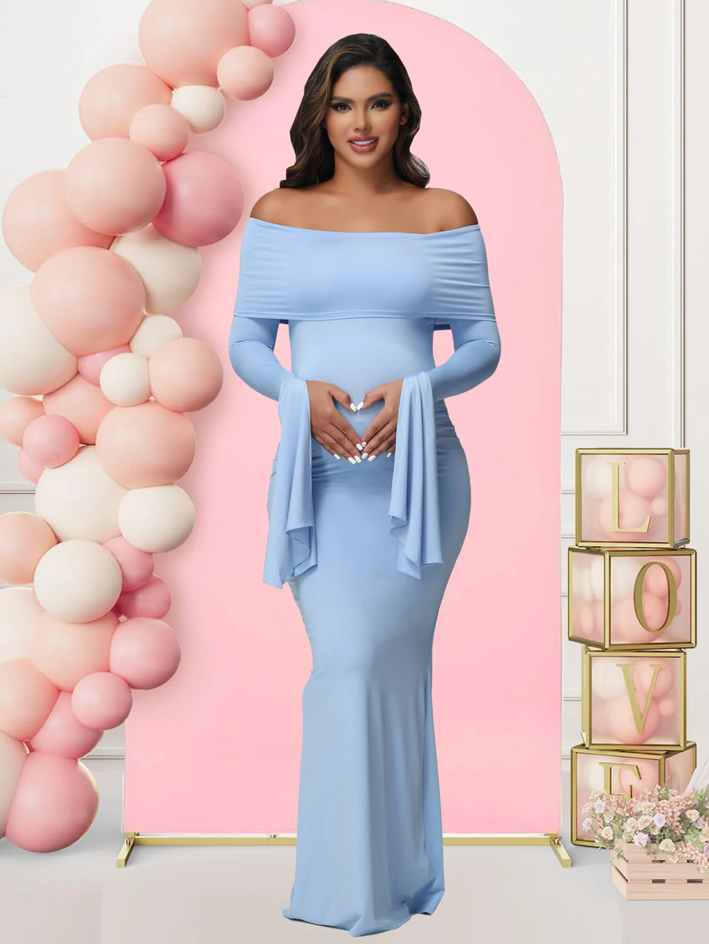 Off - Shoulder Bodycon Maternity Maxi Gown | Baby Shower Photoshoot