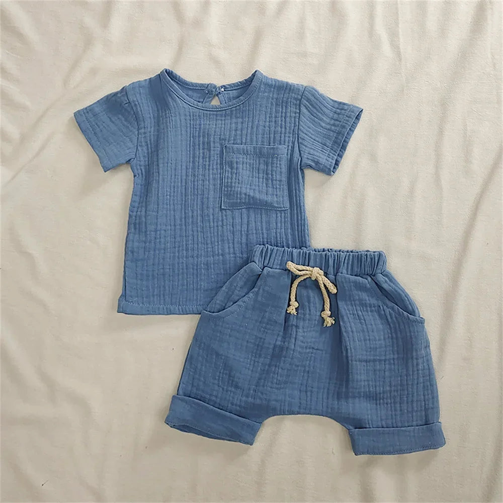 Newborn Baby Outfit Set Cotton Soft Clothes for Girls and Boys Two Piece Romper T Shirt Shorts