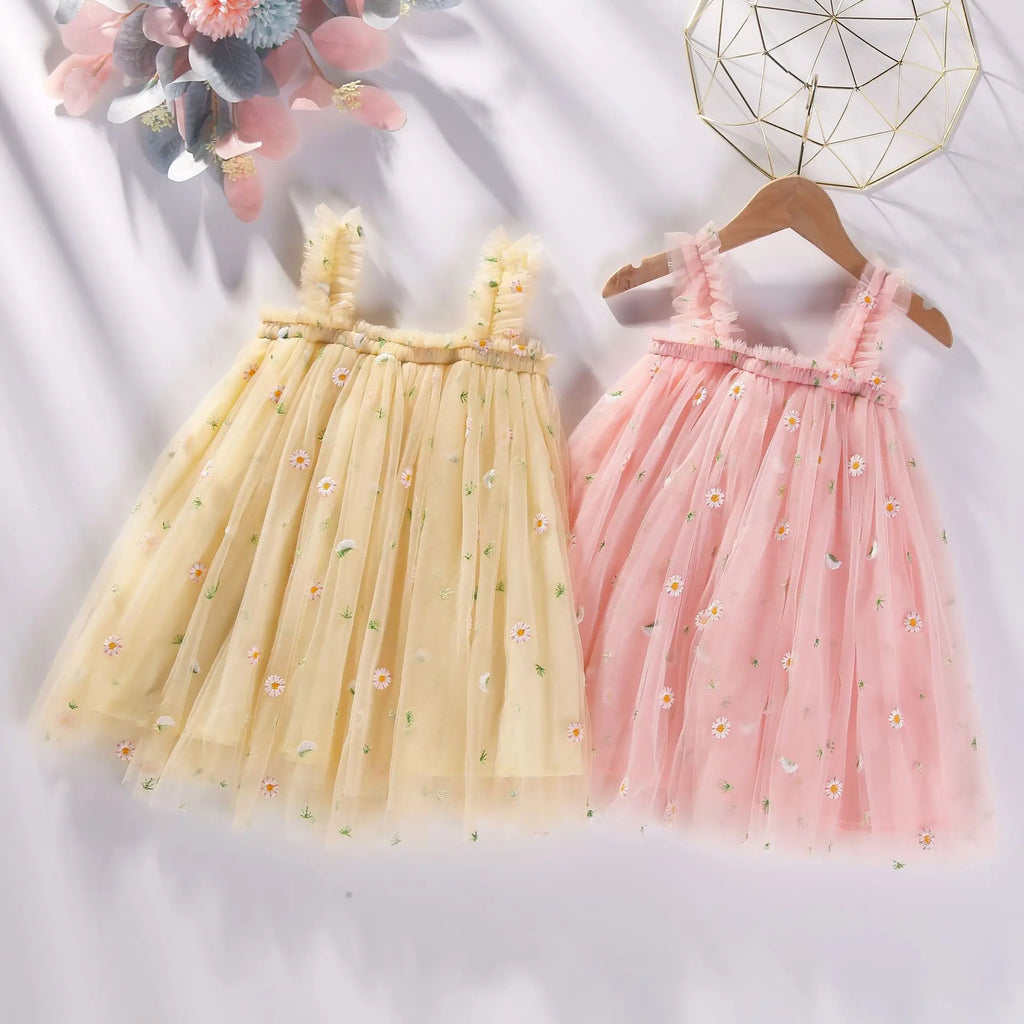 Girls' Summer Dress New Style Children's Baby Girl Fashionable Summer Thin Strap Princess Mesh Dress