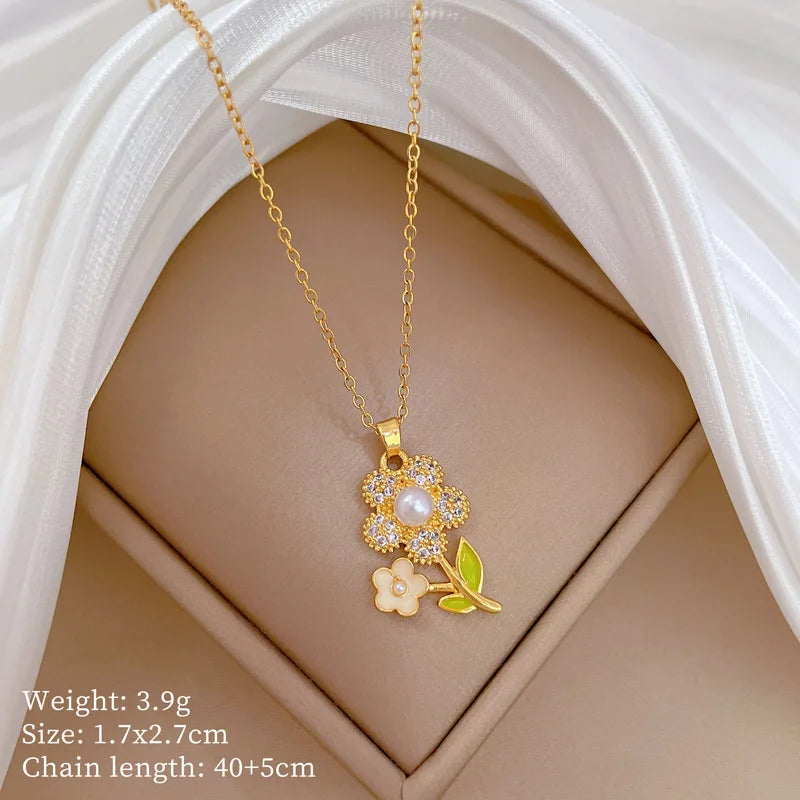 Full Zircon Cross Necklace For Women'S Gold Color Anti-Tarnish Titanium Steel Jewelry