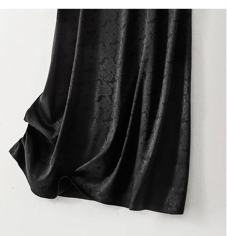 New Arrival Export Quality Genuine Silk Vinegar Satin Round Neck Rose Dress Innertank Skirt Women's Long Dress