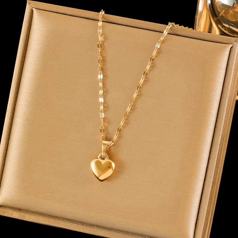 Eilieck 316L Stainless Steel Heart Jewelry Set For Women Necklace Bracelet Earrings 18K Gold Plated Waterproof