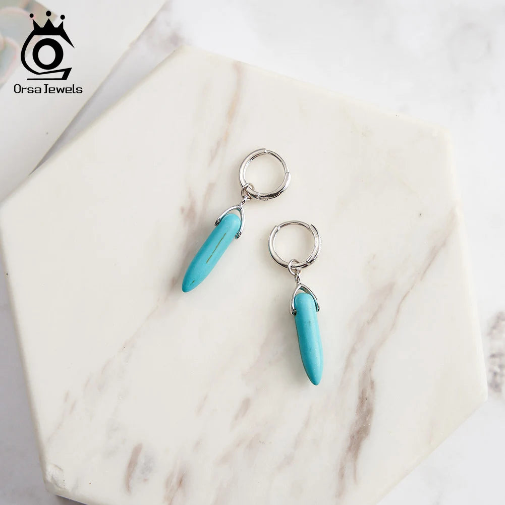 ORSA JEWELS Minimalist Turquoise Drop Earrings for Women's High-end Accessories Bohemian Vacation 925 Silver Earrings GME44
