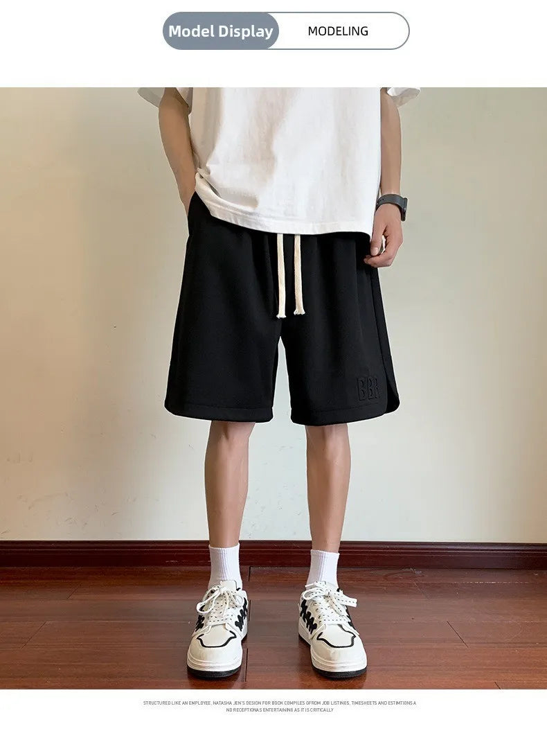 Men's Summer Ice Silk Thin Breathable Straight Leg Pants Five-Quarter Casual Shorts Polyester Fabric Comfortable Lightweight