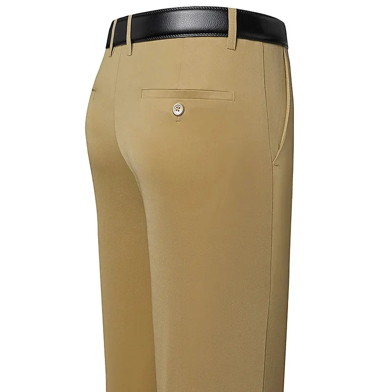 Men'S Trousers Summer Thin Business Casual Pants Classic Solid Color Elastic Comfortable Loose Straight Brand Men'S Wear