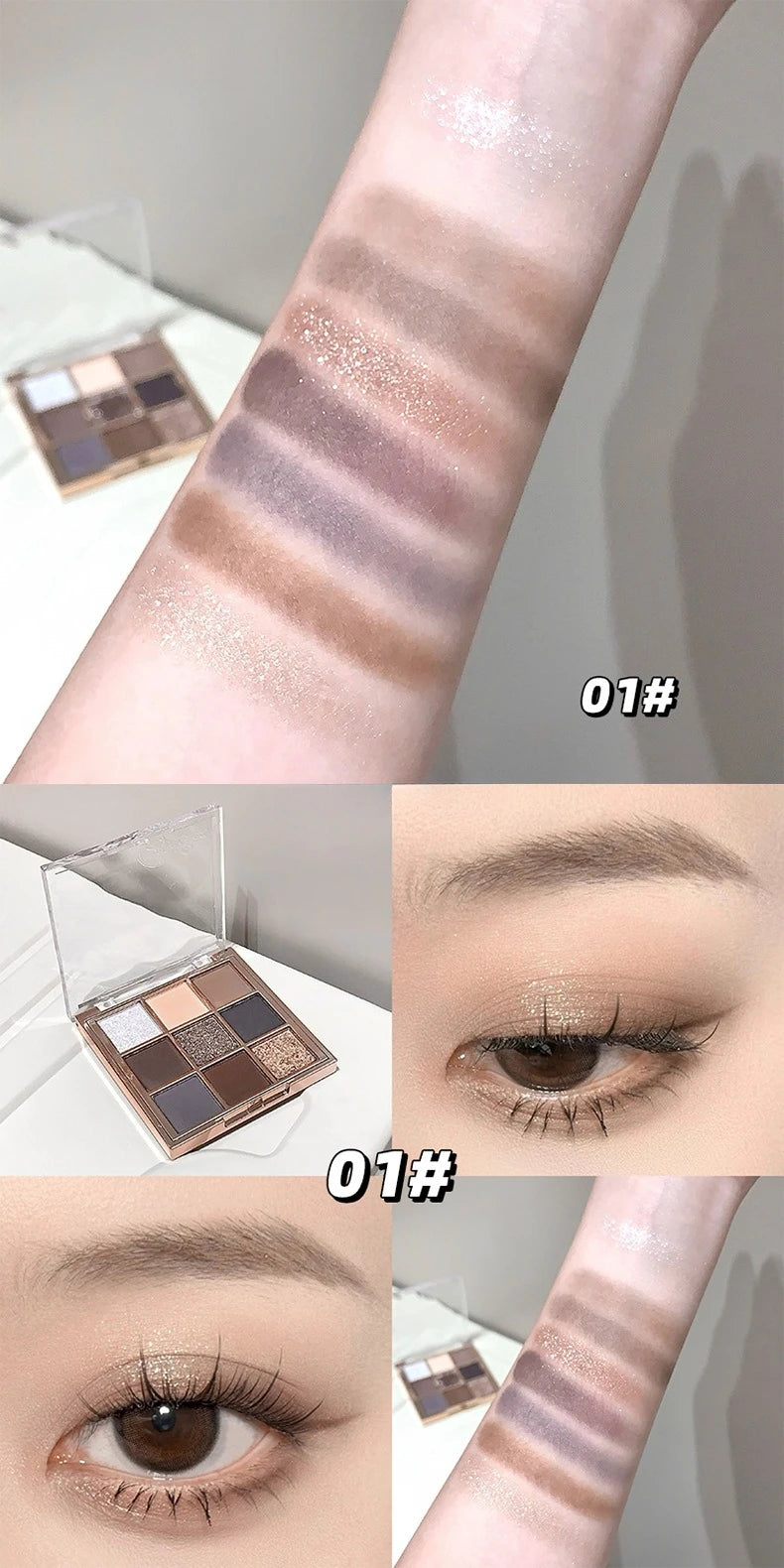 Luminous Illusion 9 Color Eyeshadow Palette,Multi-purpose Matte & Glitter Eyeshadow,High Pigment Long Lasting Eye Shadow Makeup