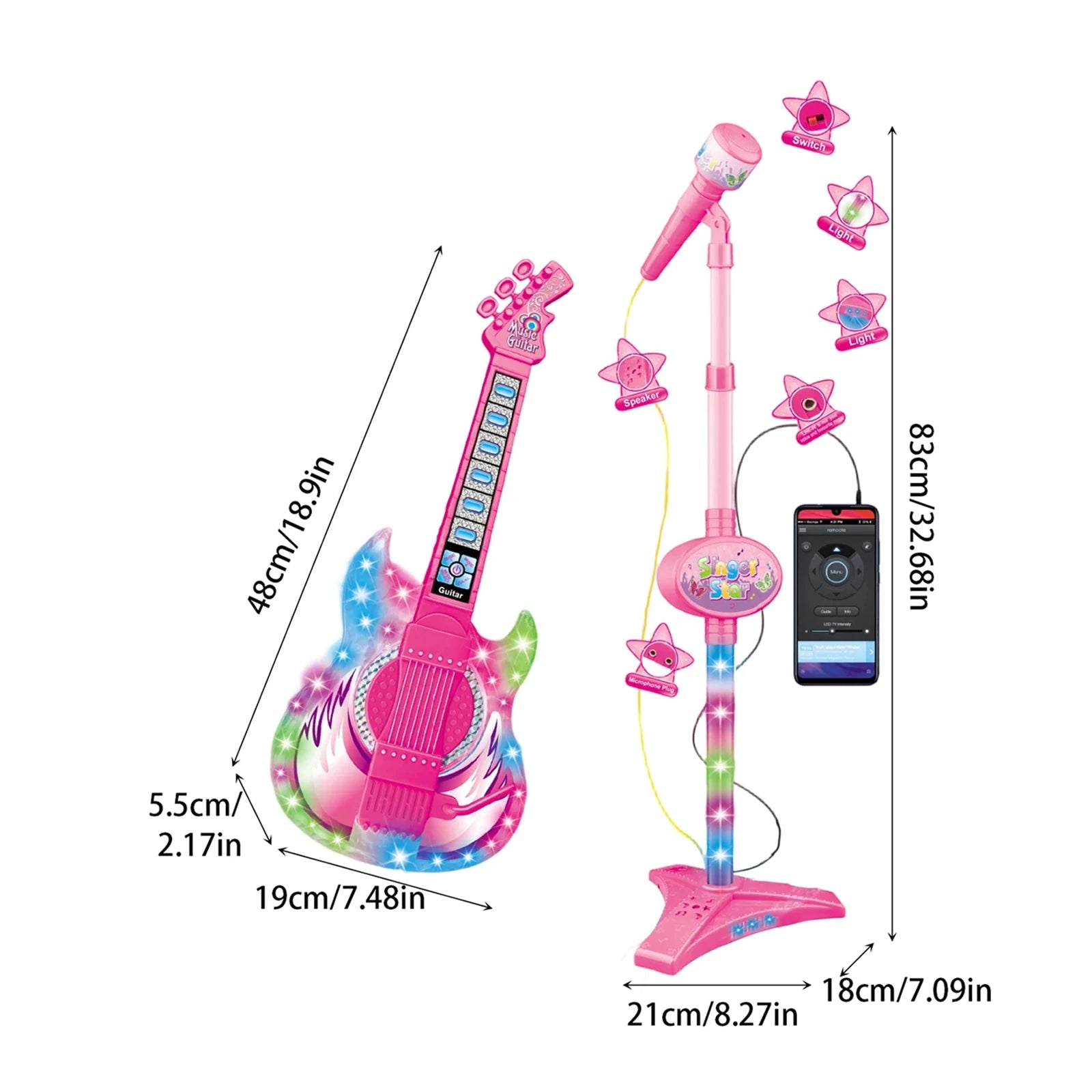 Karaoke Electronic Machine Children's Electric Light Multi-functional Guitar Instrument Set with Microphone Toys for Boys Girls