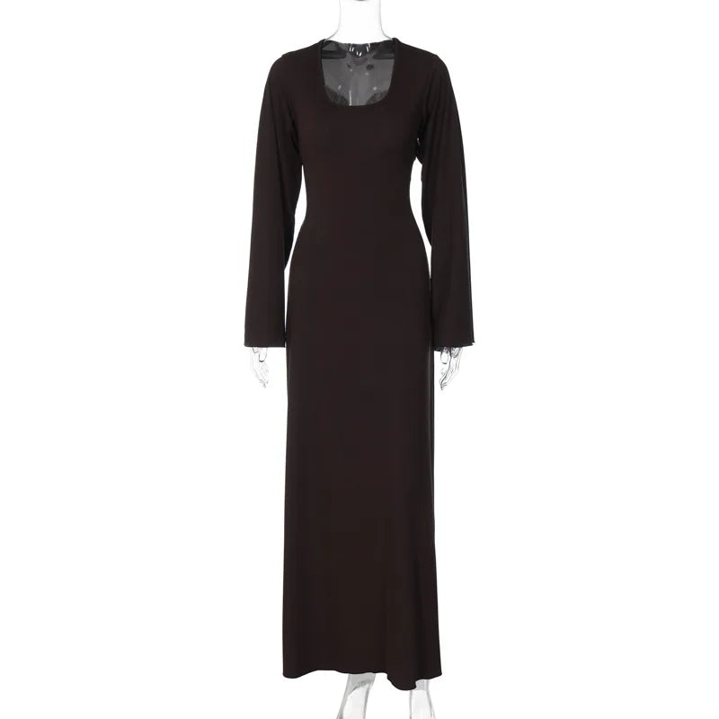 Women's Flare Sleeve Maxi Dress – Slim Fit Lace-Up Floor-Length Gown